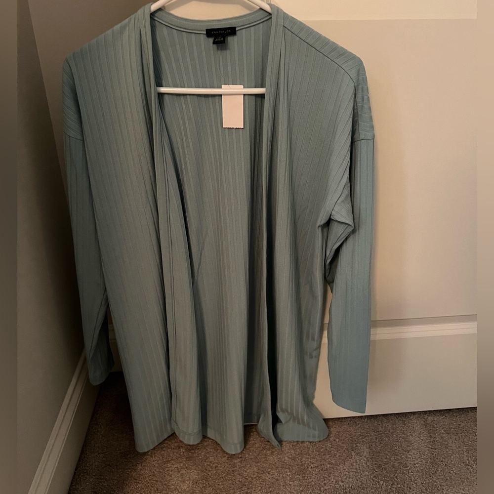 NWT-Ann Taylor Ribbed Open Cardigan in Light Blue
